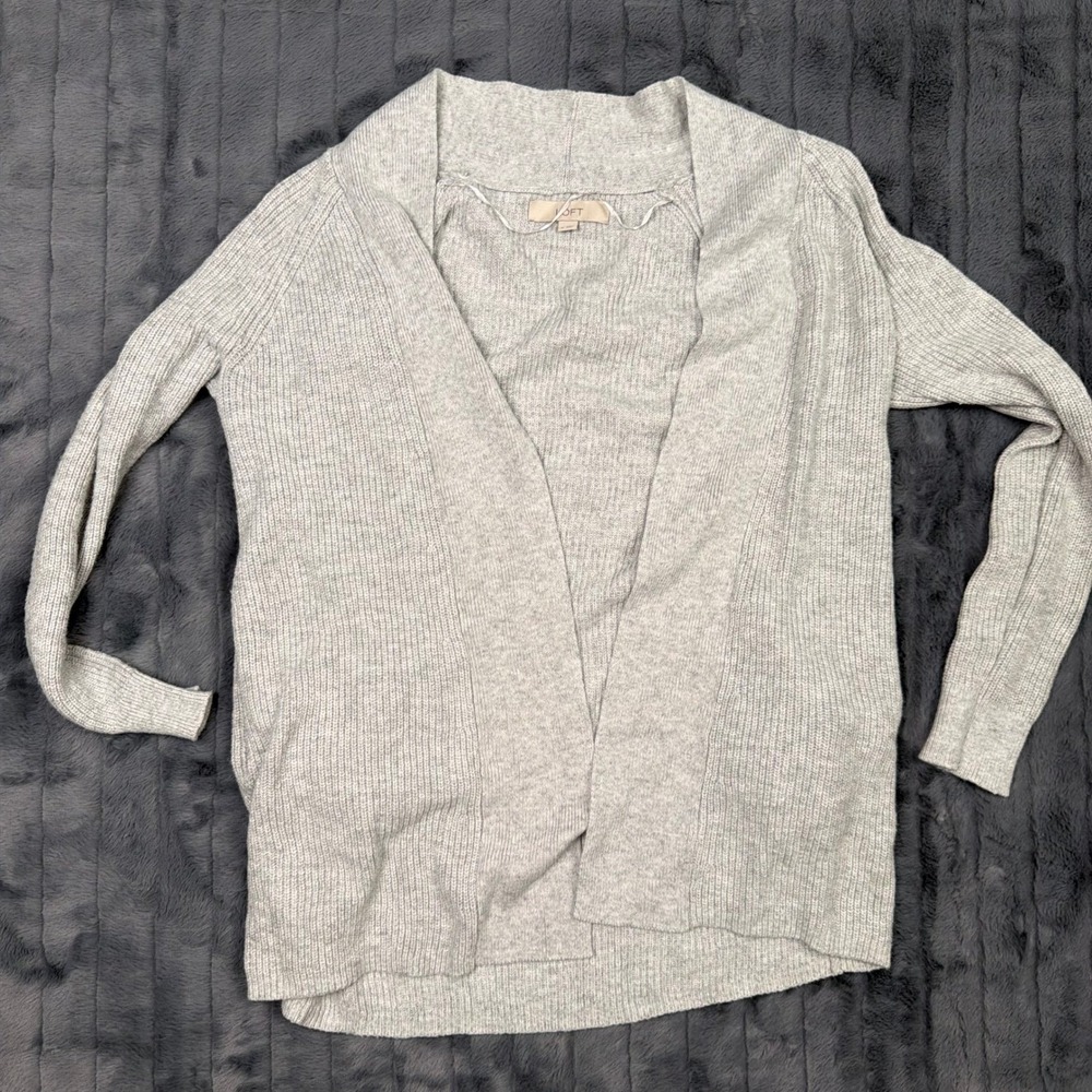 LOFT Womens Gray Ribbed Open Front Shawl Collar Cardigan Sweater Size M 7741